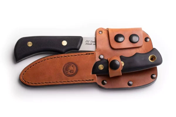 Knives of Alaska Bobcat Combo set with Suregrip handles in a brown leather sheath
