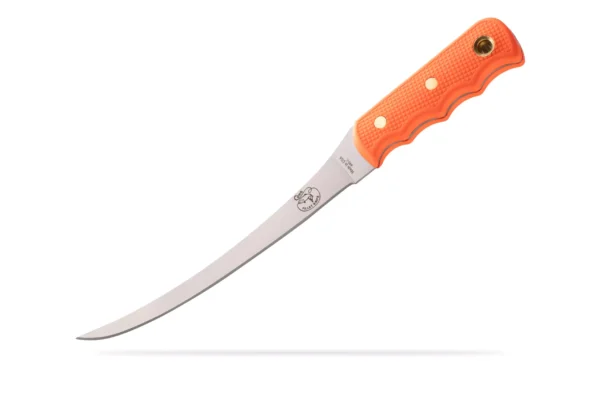 Knives of Alaska Coho Fillet Knife with curved blade and orange suregrip handle