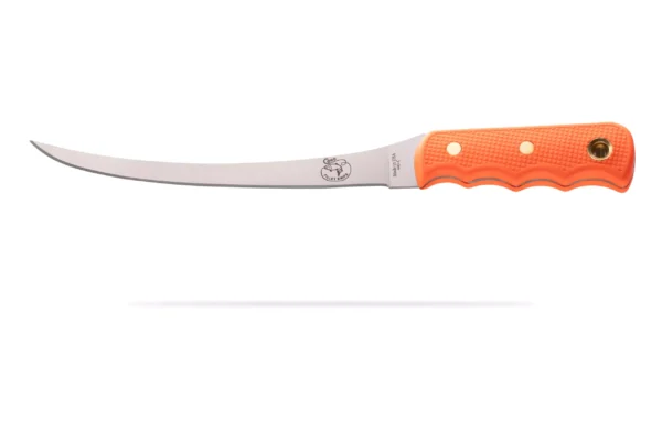 Knives of Alaska Coho Fillet Knife with curved blade and bright orange handle
