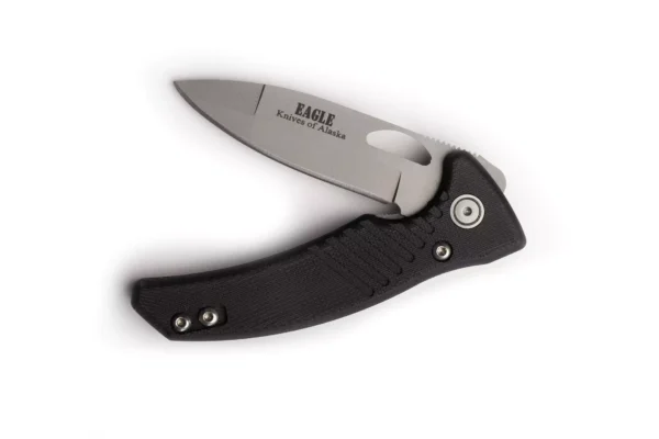 Eagle folding knife with textured black G10 handle and satin-finished blade