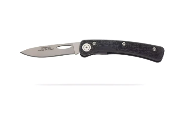 Featherlight Hunter folding knife fully opened with textured Suregrip handle and Wharncliffe blade