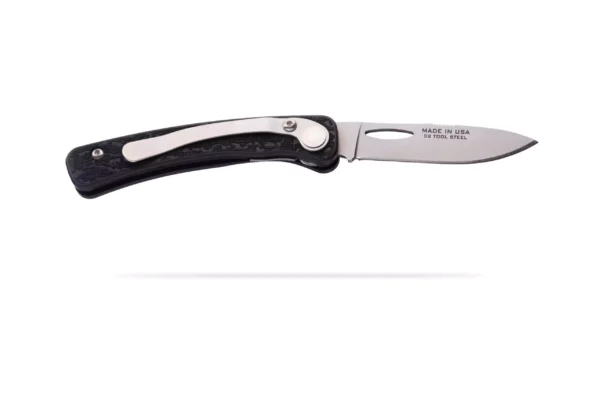 Featherlight Hunter folding knife backside with pocket clip and D2 tool steel blade