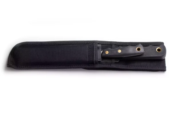 Fillet knife with black Suregrip handle in Kydex-lined Cordura nylon sheath