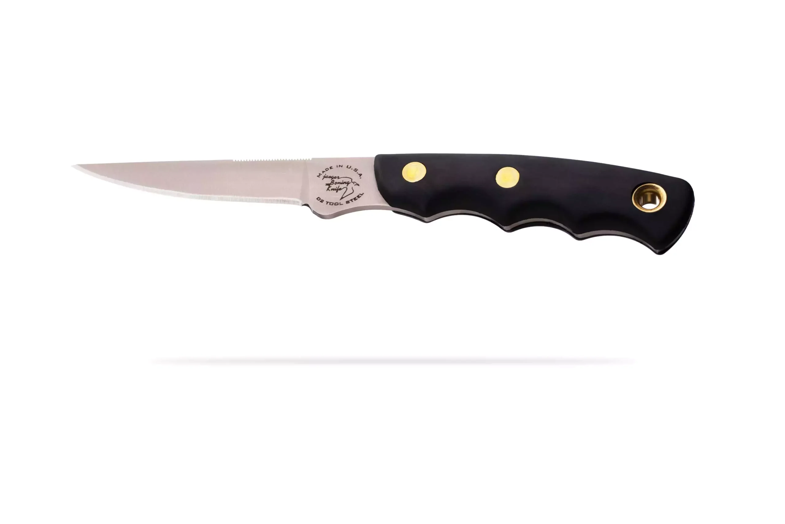 Jaeger boning knife with black Suregrip handle side view