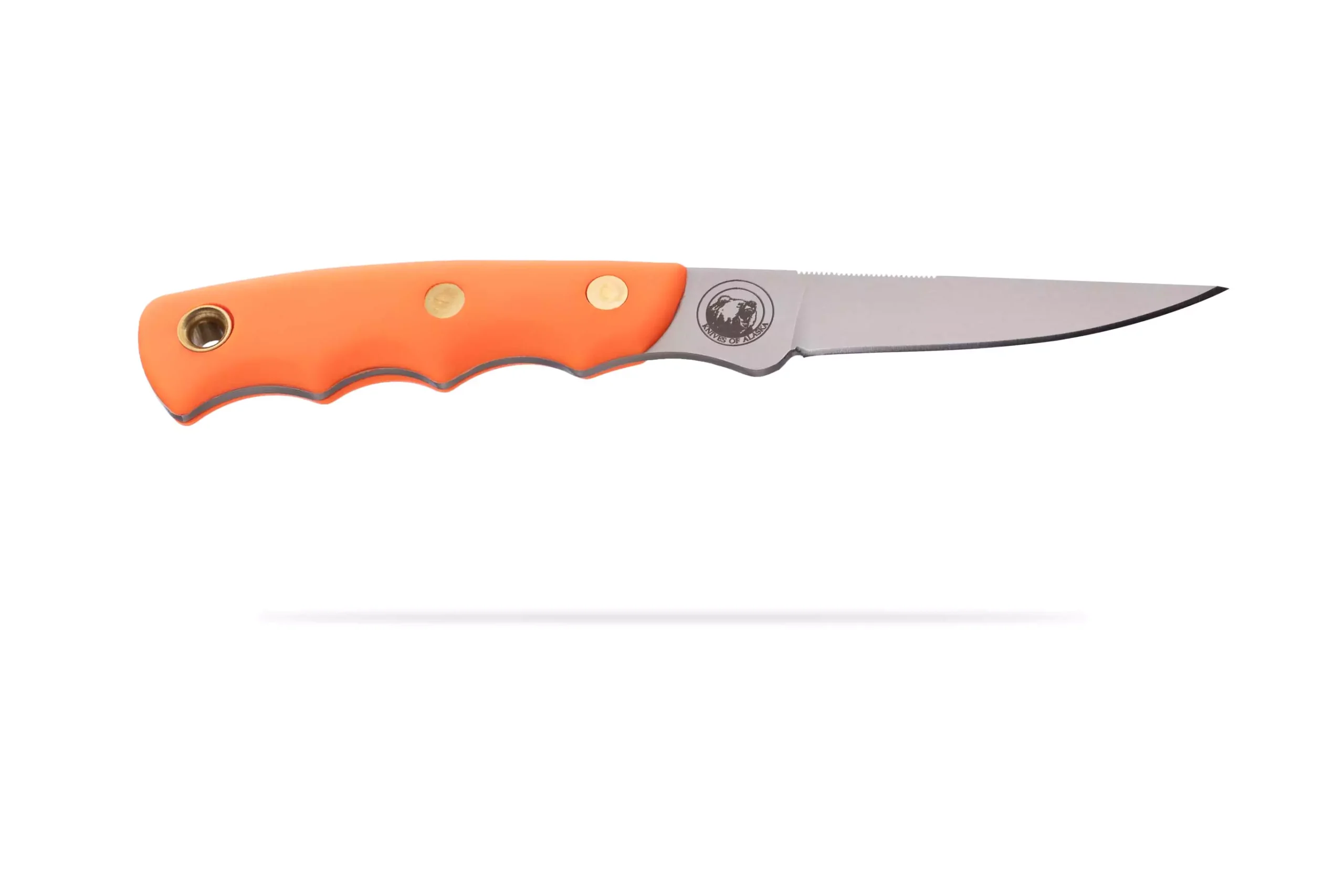 Jaeger hunting knife with bright orange Suregrip handle and fine D2 blade