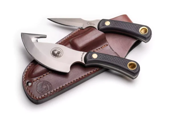 Knives of Alaska Light Hunter and Cub Bear knife combo with Suregrip handles and leather sheath