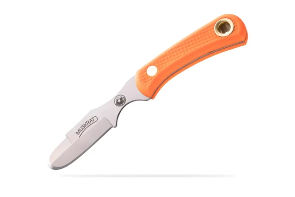 Knives of Alaska Muskrat knife with orange Suregrip handle and blunt-tip D2 steel blade
