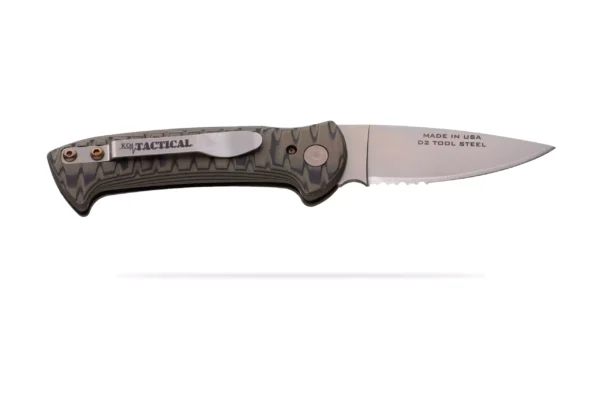 Recon Patrol Auto knife with partially serrated D2 tool steel blade and G10 handle