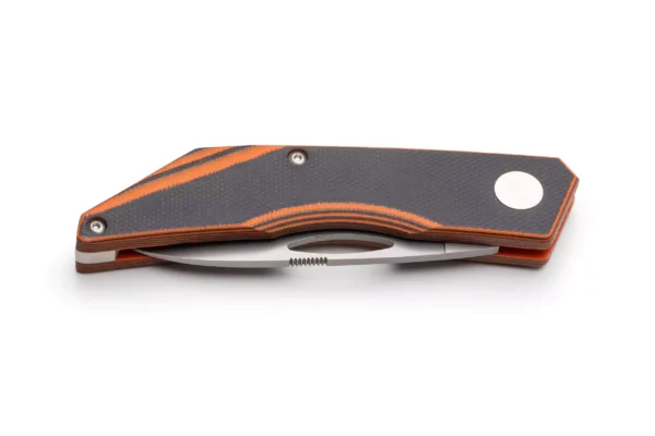 Closed Osprey folding knife with G10 handle and D2 blade partially visible